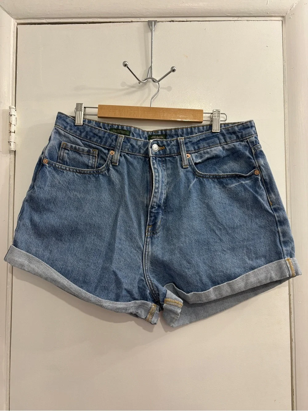 Light Blue Rolled-Hem Denim Shorts
